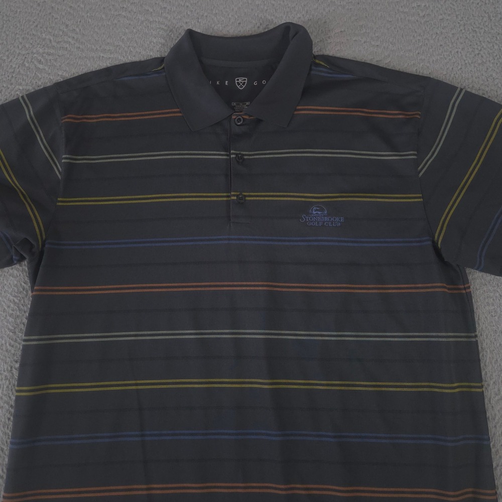 VINTAGE Nike Polo Shirt Mens XL Multi Stonebrooke Golf Club Striped Fit‎ Dry Y2K